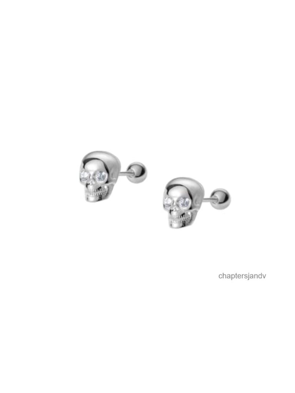Skull CZ 925 Sterling Silver Gold Plated Stud Earrings 20g Screw Back